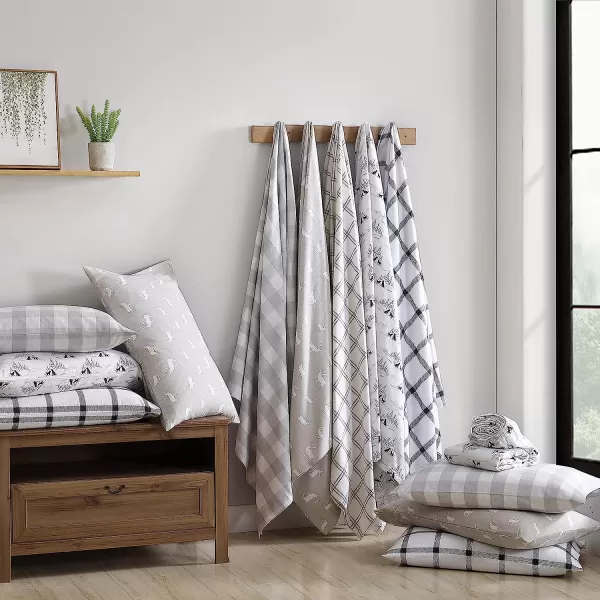 imageEddie Bauer  Queen Sheets Cotton Flannel Bedding Set Brushed for Extra Softness Cozy Home Decor Elk Grove Silver QueenLakehouse Plaid GreyWhite Queen Sheet Set