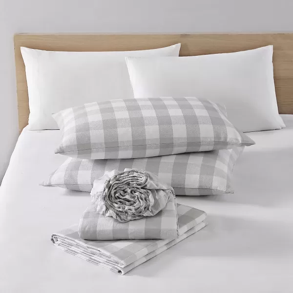 imageEddie Bauer  Queen Sheets Cotton Flannel Bedding Set Brushed for Extra Softness Cozy Home Decor Elk Grove Silver QueenLakehouse Plaid GreyWhite Queen Sheet Set