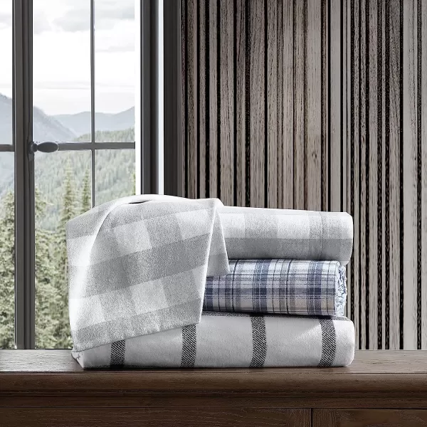 imageEddie Bauer  Queen Sheets Cotton Flannel Bedding Set Brushed for Extra Softness Cozy Home Decor Elk Grove Silver QueenLakehouse Plaid GreyWhite Twin Sheet Set