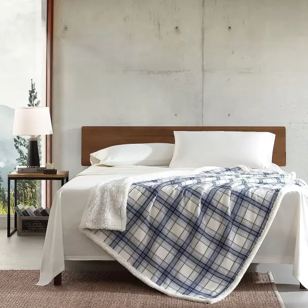 imageEddie Bauer  Throw Blanket Cotton Flannel Home Decor All Season Reversible Sherpa Bedding Edgewood Plaid Grey ThrowThrow Edgewood Plaid Blue