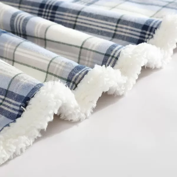 imageEddie Bauer  Throw Blanket Cotton Flannel Home Decor All Season Reversible Sherpa Bedding Edgewood Plaid Grey ThrowThrow Edgewood Plaid Blue