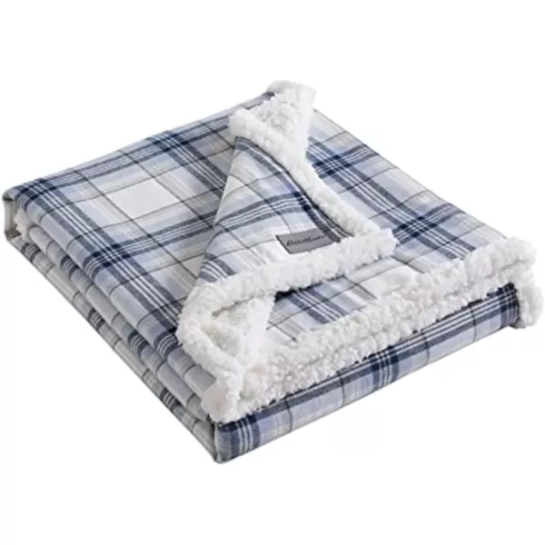 imageEddie Bauer  Throw Blanket Cotton Flannel Home Decor All Season Reversible Sherpa Bedding Edgewood Plaid Grey ThrowThrow Edgewood Plaid Blue
