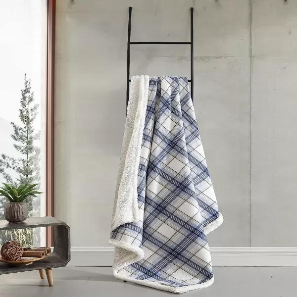 imageEddie Bauer  Throw Blanket Cotton Flannel Home Decor All Season Reversible Sherpa Bedding Edgewood Plaid Grey ThrowThrow Edgewood Plaid Blue