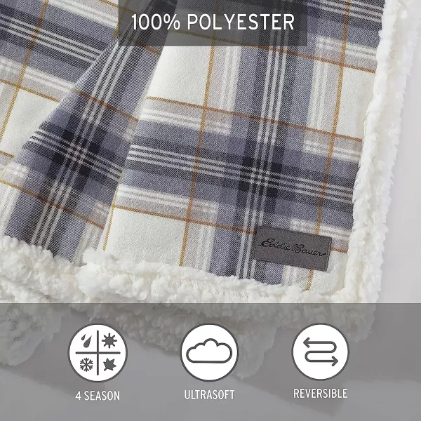 imageEddie Bauer  Throw Blanket Cotton Flannel Home Decor All Season Reversible Sherpa Bedding Edgewood Plaid Grey ThrowThrow Edgewood Plaid Grey
