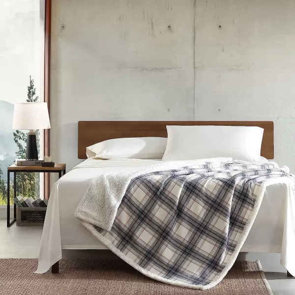 imageEddie Bauer  Throw Blanket Cotton Flannel Home Decor All Season Reversible Sherpa Bedding Edgewood Plaid Grey ThrowThrow Edgewood Plaid Grey