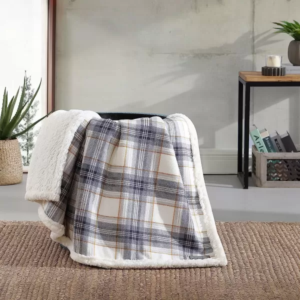 imageEddie Bauer  Throw Blanket Cotton Flannel Home Decor All Season Reversible Sherpa Bedding Edgewood Plaid Grey ThrowThrow Edgewood Plaid Grey