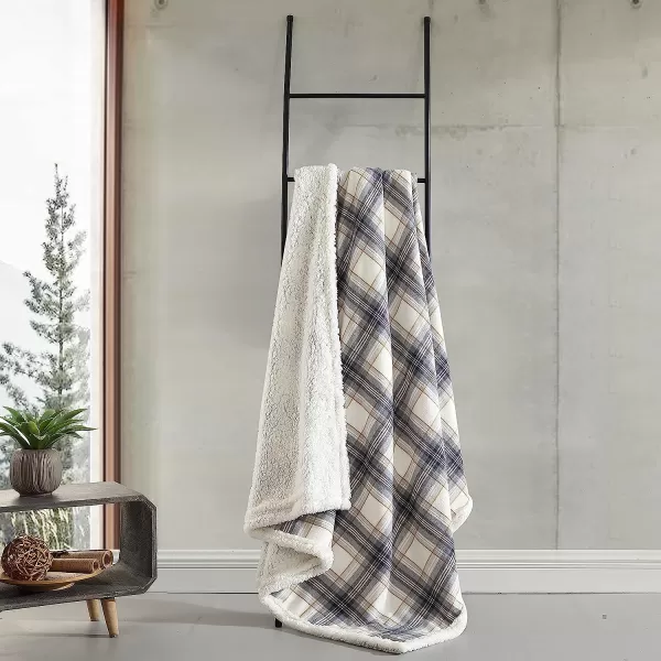 imageEddie Bauer  Throw Blanket Cotton Flannel Home Decor All Season Reversible Sherpa Bedding Edgewood Plaid Grey ThrowThrow Edgewood Plaid Grey
