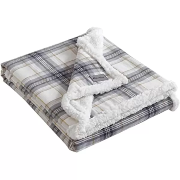 imageEddie Bauer  Throw Blanket Cotton Flannel Home Decor All Season Reversible Sherpa Bedding Edgewood Plaid Grey ThrowThrow Edgewood Plaid Grey