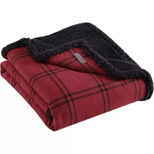 imageEddie Bauer  Throw Blanket Cotton Flannel Home Decor All Season Reversible Sherpa Bedding Kettle Falls GreyBlack ThrowThrow Kettle Falls Red