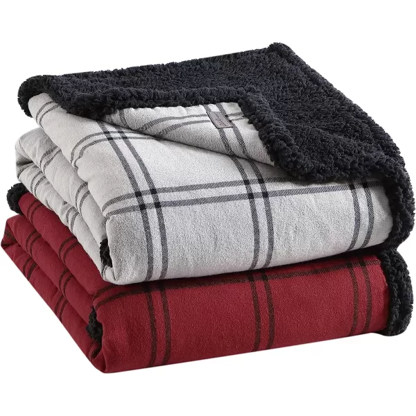 imageEddie Bauer  Throw Blanket Cotton Flannel Home Decor All Season Reversible Sherpa Bedding Kettle Falls GreyBlack ThrowThrow Kettle Falls Red
