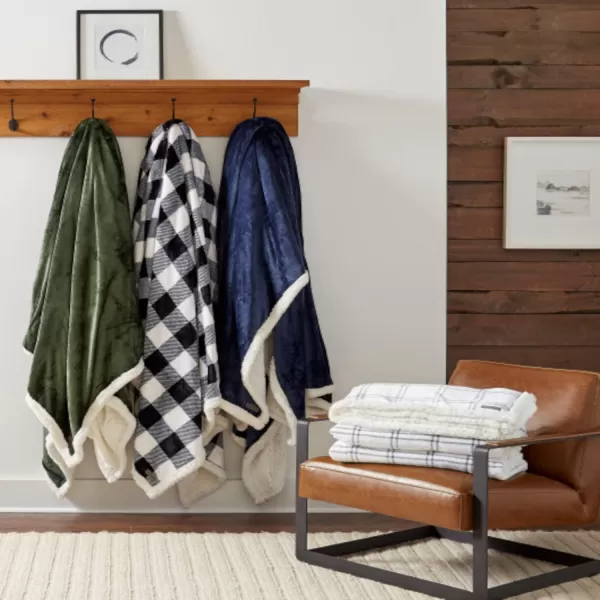 imageEddie Bauer  Throw Blanket Reversible Sherpa Bedding Buffalo Plaid Home Decor for All Seasons RedBlack ThrowBlack Check Twin Blanket