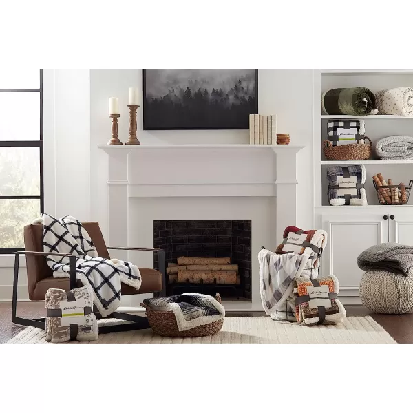 imageEddie Bauer  Throw Blanket Reversible Sherpa Bedding Buffalo Plaid Home Decor for All Seasons RedBlack ThrowChrome GreyWhite Throw Blanket