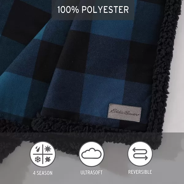 imageEddie Bauer  Throw Blanket Reversible Sherpa Bedding Buffalo Plaid Home Decor for All Seasons RedBlack ThrowMidnight BlueBlack Throw Blanket