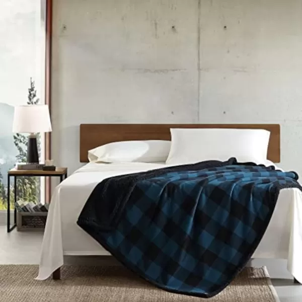 imageEddie Bauer  Throw Blanket Reversible Sherpa Bedding Buffalo Plaid Home Decor for All Seasons RedBlack ThrowMidnight BlueBlack Throw Blanket