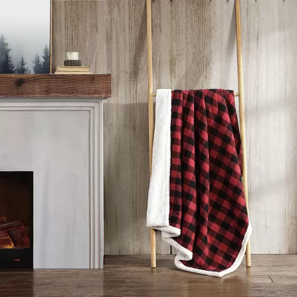 imageEddie Bauer  Throw Blanket Reversible Sherpa Bedding Buffalo Plaid Home Decor for All Seasons RedBlack ThrowRed Check Throw Blanket