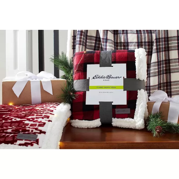 imageEddie Bauer  Throw Blanket Reversible Sherpa Bedding Buffalo Plaid Home Decor for All Seasons RedBlack ThrowRed Check Throw Blanket