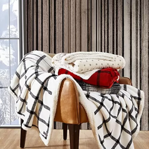 imageEddie Bauer  Throw Blanket Reversible Sherpa Fleece Bedding Home Decor for All Seasons Bunkhouse Plaid Red ThrowSherpa Fleece BeigeCharcoal