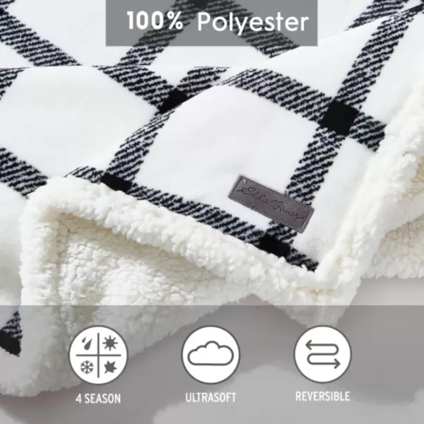 imageEddie Bauer  Throw Blanket Reversible Sherpa Fleece Bedding Home Decor for All Seasons Bunkhouse Plaid Red ThrowSherpa Fleece BeigeCharcoal