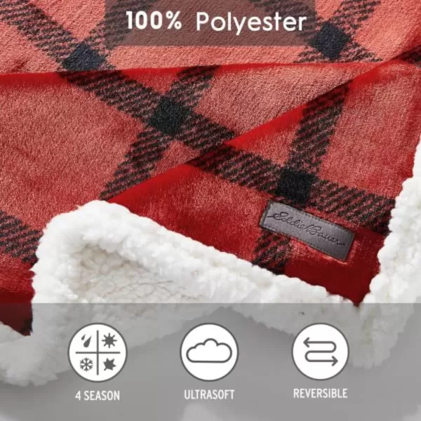imageEddie Bauer  Throw Blanket Reversible Sherpa Fleece Bedding Home Decor for All Seasons Bunkhouse Plaid Red ThrowSherpa Fleece RedBlack