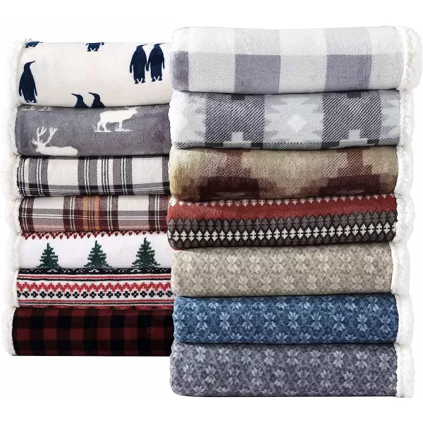 imageEddie Bauer  Throw Blanket Reversible Sherpa Fleece Bedding Home Decor for All Seasons Edgewood Red ThrowThrow 60 in x 50 in Edgewood Khaki