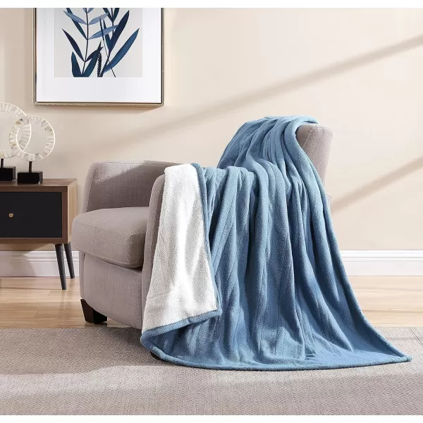 imageEddie Bauer  Throw Blanket Soft  Plush Heated Blanket Cozy Fleece Bedding with Sherpa Reverse 5 Heat Setting FlagChambray Blue
