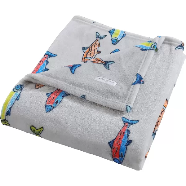 imageEddie Bauer  Throw Blanket Soft amp Cozy Kids Fleece Blanket Ideal for Toddler Bedding Fish Lake Grey ThrowThrow Fish Lake GreyMulti