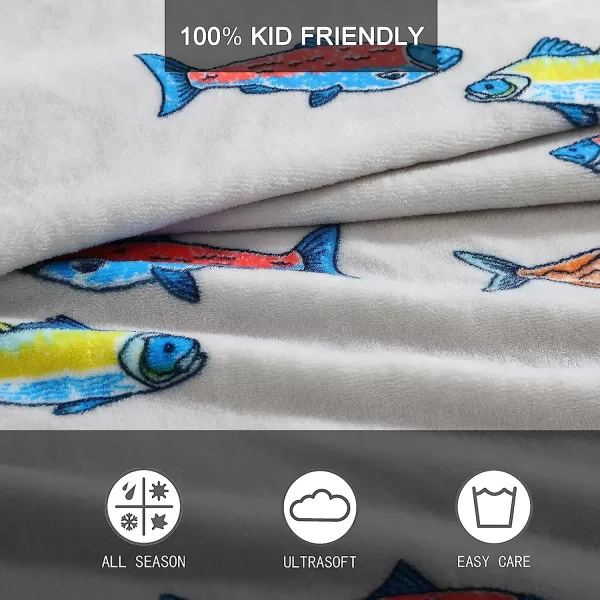 imageEddie Bauer  Throw Blanket Soft amp Cozy Kids Fleece Blanket Ideal for Toddler Bedding Fish Lake Grey ThrowThrow Fish Lake GreyMulti