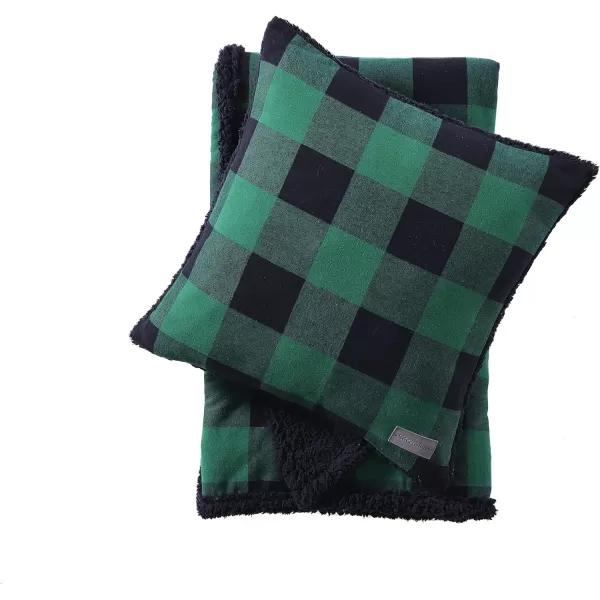 imageEddie Bauer  Throw Blanket with Pillow Cover Reversible FlannelSherpa Bedding Set Buffalo Plaid Home Decor for All Seasons GreenBlack Throw Bundle50 x 60 GreenBlack