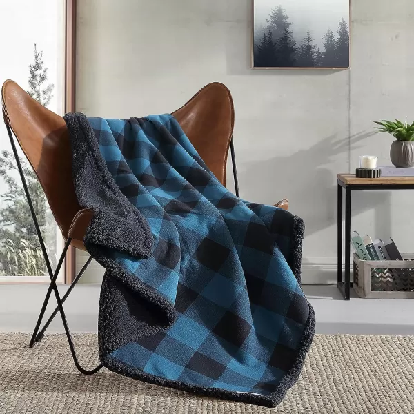imageEddie Bauer  Throw Blanket with Pillow Cover Reversible FlannelSherpa Bedding Set Buffalo Plaid Home Decor for All Seasons GreenBlack Throw Bundle50 x 60 BlueBlack