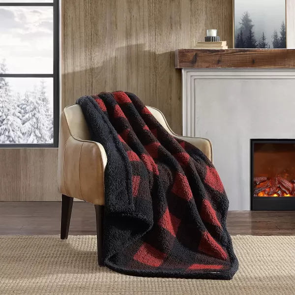 imageEddie Bauer  Throw Blanket with Pillow Cover Reversible FlannelSherpa Bedding Set Buffalo Plaid Home Decor for All Seasons GreenBlack Throw Bundle50 x 60 RedBlack