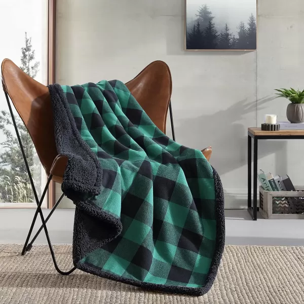 imageEddie Bauer  Throw Blanket with Pillow Cover Reversible FlannelSherpa Bedding Set Buffalo Plaid Home Decor for All Seasons GreenBlack Throw Bundle50 x 60 GreenBlack