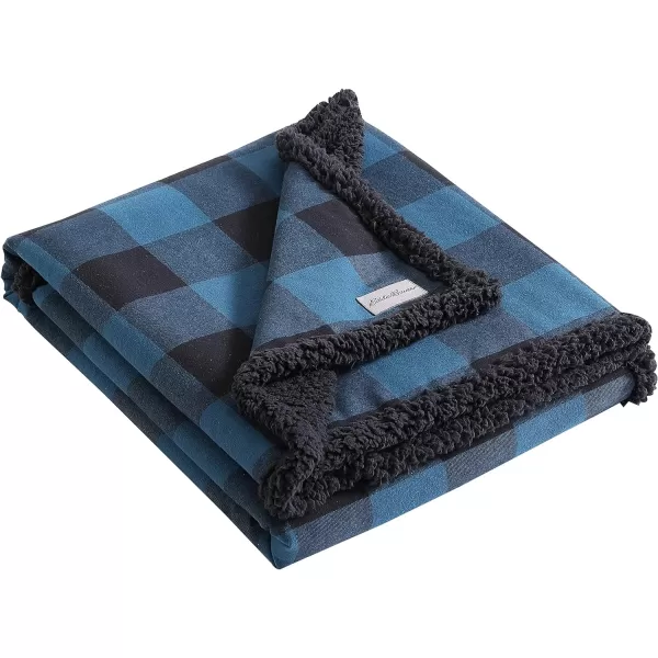 imageEddie Bauer  Throw Blanket with Pillow Cover Reversible FlannelSherpa Bedding Set Buffalo Plaid Home Decor for All Seasons GreenBlack Throw Bundle50 x 60 BlueBlack