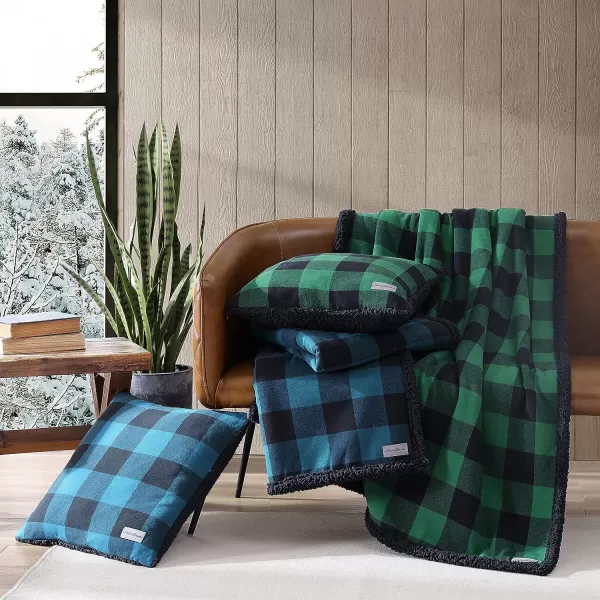 imageEddie Bauer  Throw Blanket with Pillow Cover Reversible FlannelSherpa Bedding Set Buffalo Plaid Home Decor for All Seasons GreenBlack Throw Bundle50 x 60 BlueBlack