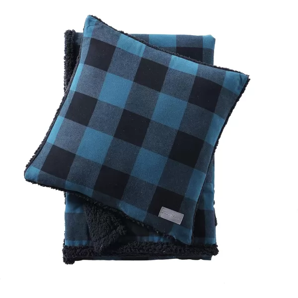 imageEddie Bauer  Throw Blanket with Pillow Cover Reversible FlannelSherpa Bedding Set Buffalo Plaid Home Decor for All Seasons GreenBlack Throw Bundle50 x 60 BlueBlack
