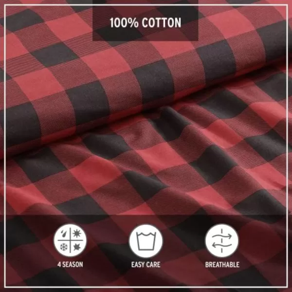 imageEddie Bauer  Twin Comforter Set Cotton Reversible Bedding Buffalo Plaid Home Decor for All Seasons RedBlack TwinRedBlack King