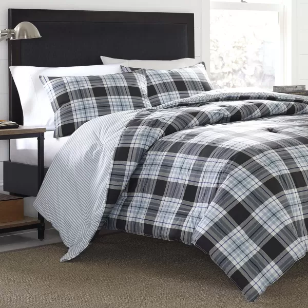 imageEddie Bauer  Twin Comforter Set Cotton Reversible Bedding with Matching Sham Stylish Home Decor Lewis Navy TwinQueen