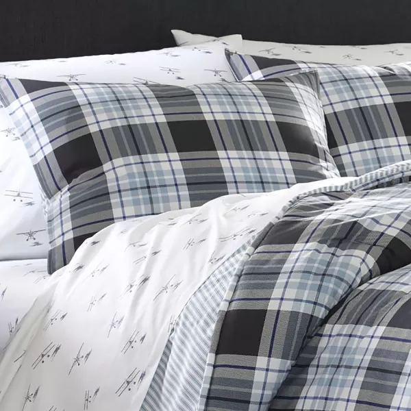 imageEddie Bauer  Twin Comforter Set Cotton Reversible Bedding with Matching Sham Stylish Home Decor Lewis Navy TwinQueen