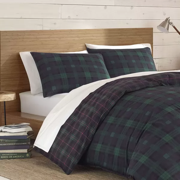 imageEddie Bauer  Twin Comforter Set Cotton Reversible Bedding with Matching Sham Stylish Plaid Home Decor Woodland Tartan Green TwinKing