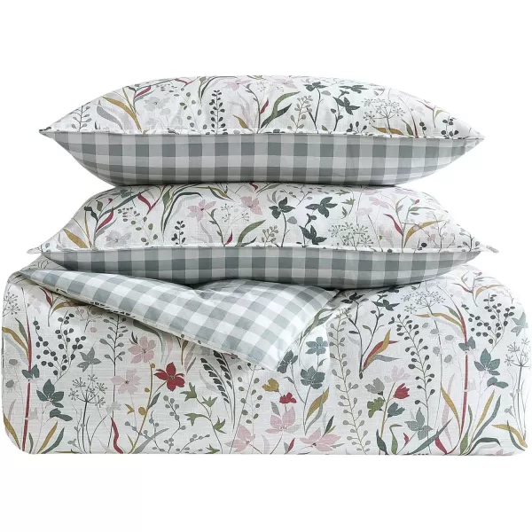 imageEddie Bauer  Twin Comforter Set Reversible Cotton Bedding with Matching Sham Classic Floral Home Decor with Plaid Reverse Woodland Forest Grey TwinTwin Woodland Forest Grey