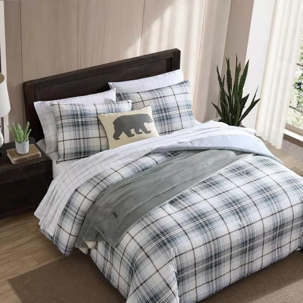 imageEddie Bauer  Twin Comforter Set Reversible Cotton Bedding with Matching Sham Plaid Home Decor for All Seasons Alder BlueGrey TwinKing Alder BlueGrey