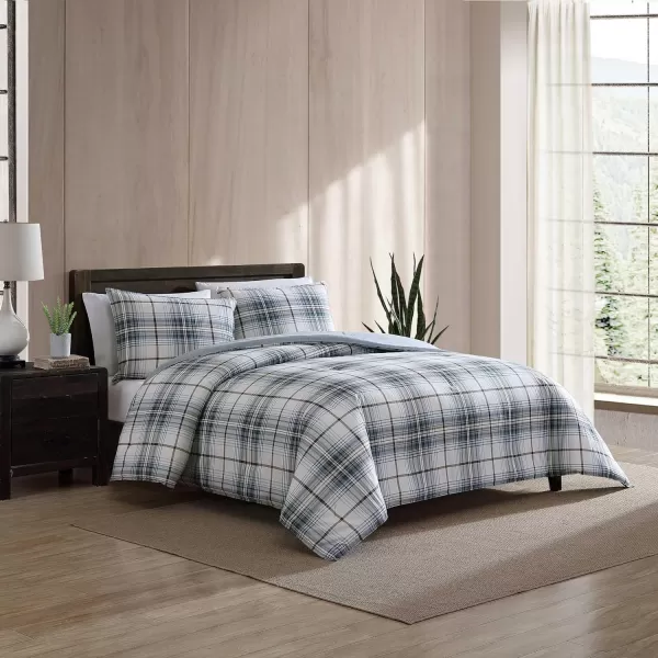 imageEddie Bauer  Twin Comforter Set Reversible Cotton Bedding with Matching Sham Plaid Home Decor for All Seasons Alder BlueGrey TwinKing Alder BlueGrey