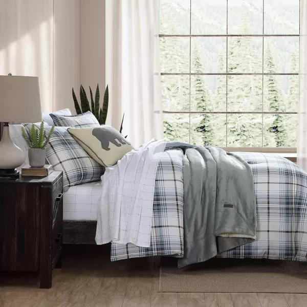 imageEddie Bauer  Twin Comforter Set Reversible Cotton Bedding with Matching Sham Plaid Home Decor for All Seasons Alder BlueGrey TwinKing Alder BlueGrey