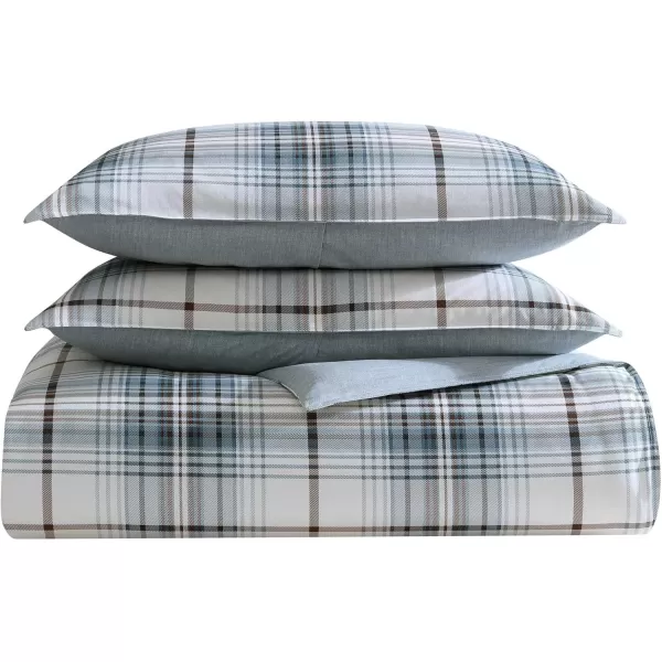 imageEddie Bauer  Twin Comforter Set Reversible Cotton Bedding with Matching Sham Plaid Home Decor for All Seasons Alder BlueGrey TwinKing Alder BlueGrey