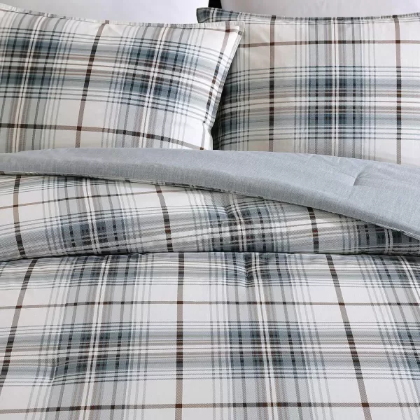 imageEddie Bauer  Twin Comforter Set Reversible Cotton Bedding with Matching Sham Plaid Home Decor for All Seasons Alder BlueGrey TwinTwin Alder BlueGrey
