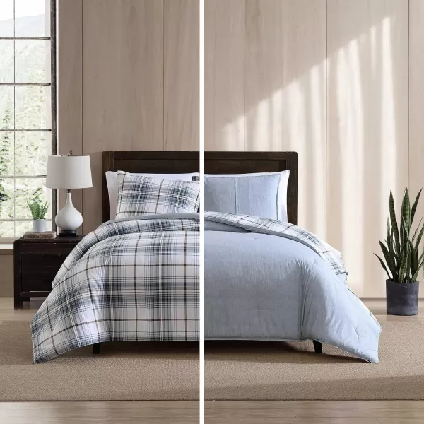 imageEddie Bauer  Twin Comforter Set Reversible Cotton Bedding with Matching Sham Plaid Home Decor for All Seasons Alder BlueGrey TwinTwin Alder BlueGrey