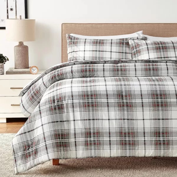 imageEddie Bauer  Twin Comforter Set Reversible Cotton Bedding with Matching Sham Plaid Home Decor for All Seasons Alder GreyRed TwinKing Comforter Set