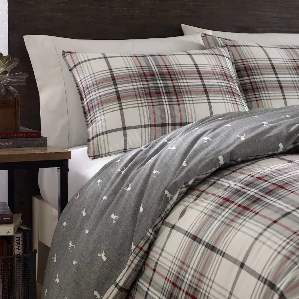 imageEddie Bauer  Twin Comforter Set Reversible Cotton Bedding with Matching Sham Plaid Home Decor for All Seasons Alder GreyRed TwinQueen Comforter Set