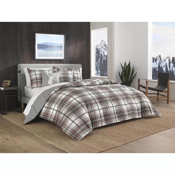 imageEddie Bauer  Twin Comforter Set Reversible Cotton Bedding with Matching Sham Plaid Home Decor for All Seasons Alder GreyRed TwinQueen Comforter Set