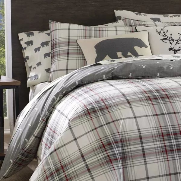 imageEddie Bauer  Twin Comforter Set Reversible Cotton Bedding with Matching Sham Plaid Home Decor for All Seasons Alder GreyRed TwinQueen Comforter Set