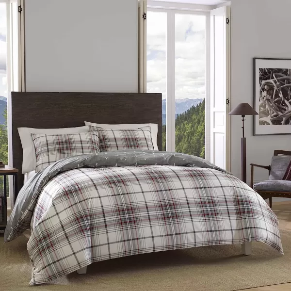 imageEddie Bauer  Twin Comforter Set Reversible Cotton Bedding with Matching Sham Plaid Home Decor for All Seasons Alder GreyRed TwinQueen Comforter Set